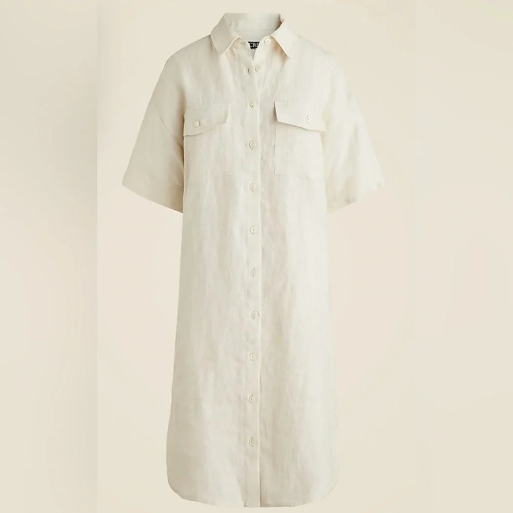 J. Crew Cream Button-Up Shirt Dress